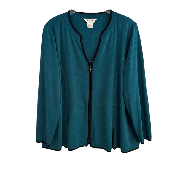 EXCLUSIVELY Misook Woman 2 PC Teal Knit Cardigan Jacket Top SET 2X - Picture 7 of 8